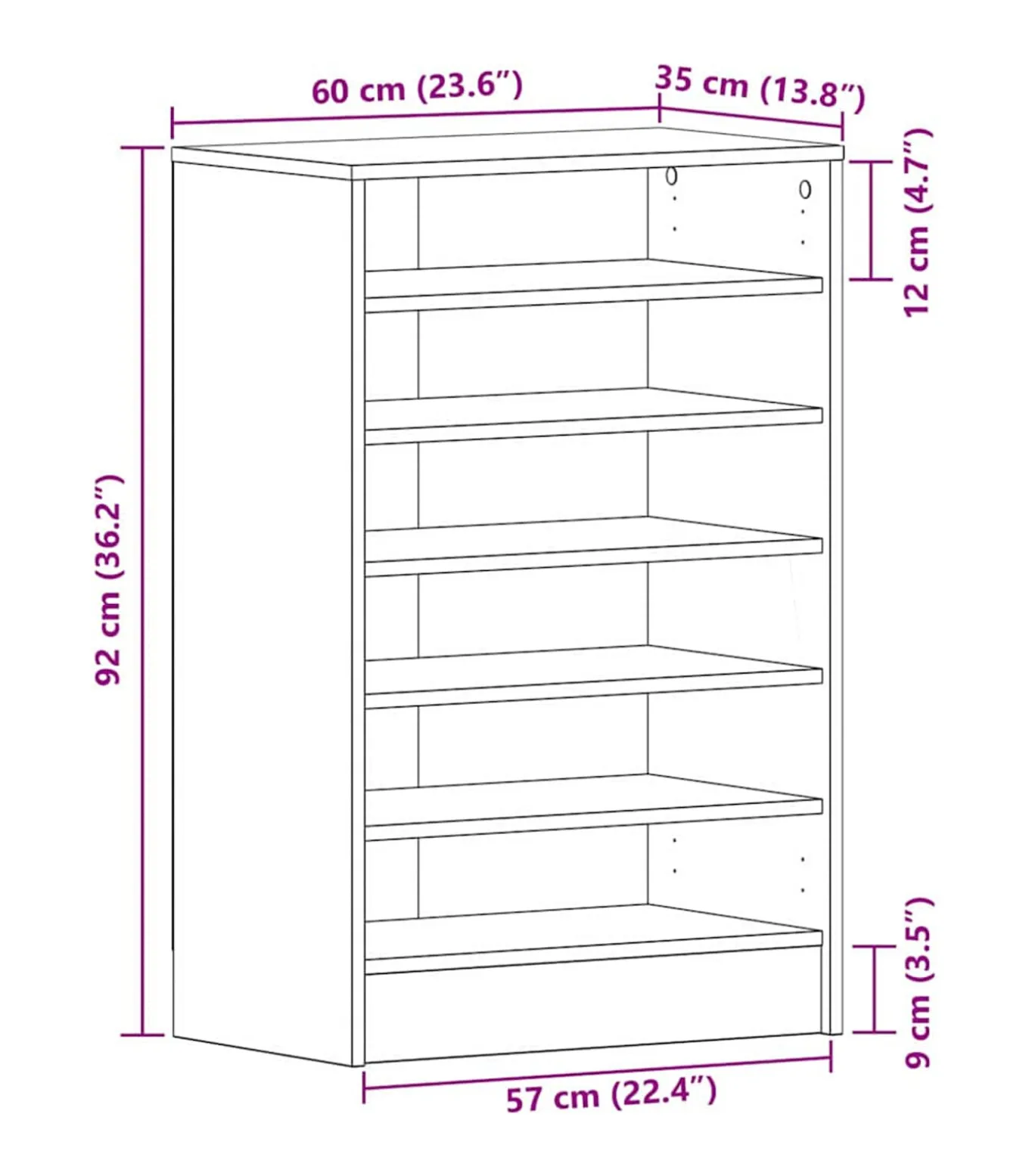 Schoenenkast met plank Zwart eiken 60 x 35 x 92 cm Bewerkt hout