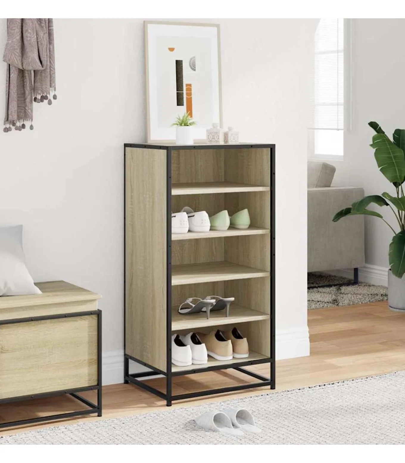 Schoenenrek 48x38x97,5 cm bewerkt hout sonoma eikenkleurig