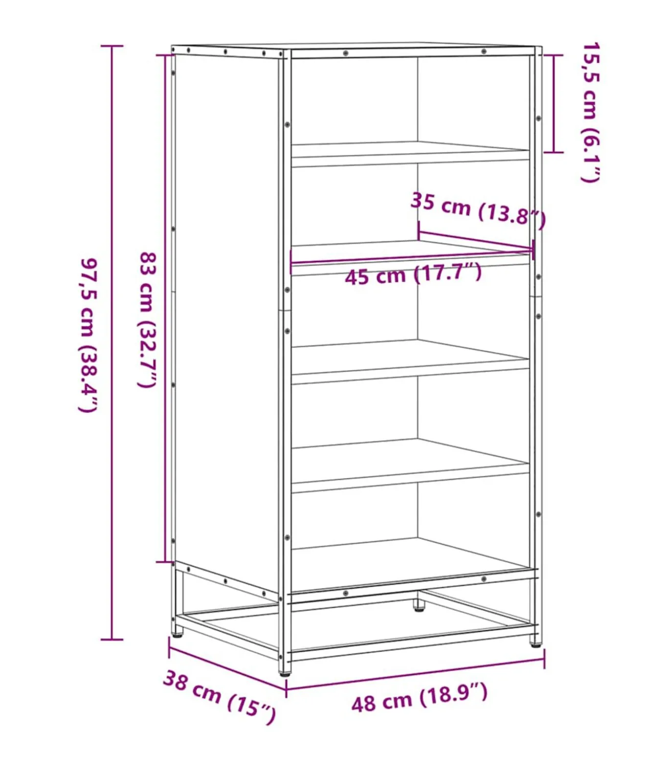 Schoenenrek 48x38x97,5 cm bewerkt hout sonoma eikenkleurig