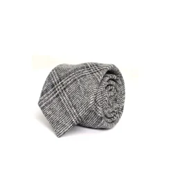 Set stropdas met pochet en bretels schotse ruit grijs