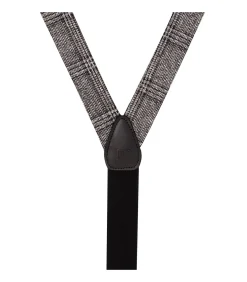 Set stropdas met pochet en bretels schotse ruit grijs