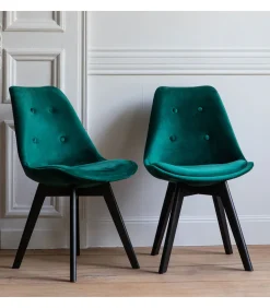 Set van 2 groene NORA fluwelen stoelen met kussen