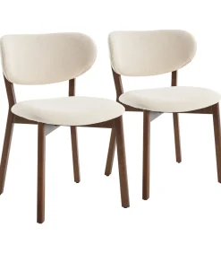Set van 2 stoelen AURA in donker hout en beige boucle stof