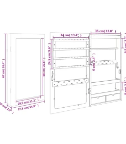 Sieradenkast met spiegel en LED wandgemonteerd wit
