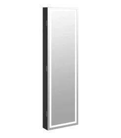 Sieradenkast met spiegel en LED wandgemonteerd zwart