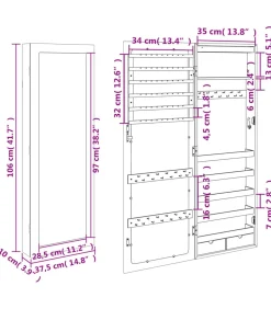 Sieradenkast met spiegel en LED wandgemonteerd zwart