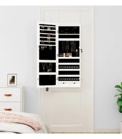 Sieradenkast met spiegel en LED wandgemonteerd wit