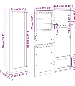Sieradenkast met spiegel wandgemonteerd 30x8,5x90 cm zwart
