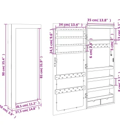 Sieradenkast met spiegel en LED wandgemonteerd wit