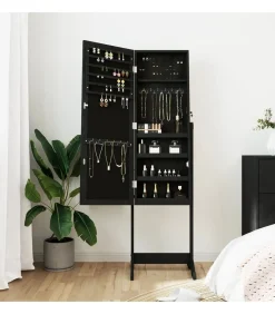 Sieradenkast met spiegel vrijstaand 42x38x152 cm zwart