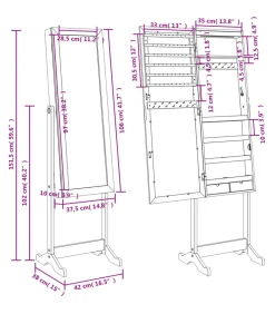 Sieradenkast met spiegel met LED-verlichting vrijstaand wit