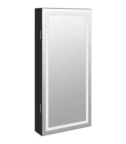 Sieradenkast met spiegel en LED wandgemonteerd zwart