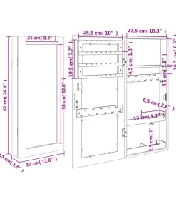 Sieradenkast met spiegel wandgemonteerd 30x8,5x67 cm