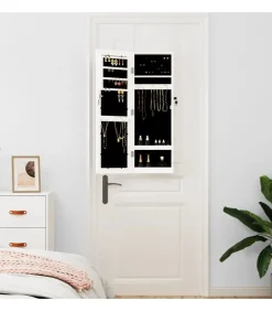 Sieradenkast met spiegel wandgemonteerd 30x8,5x90 cm wit