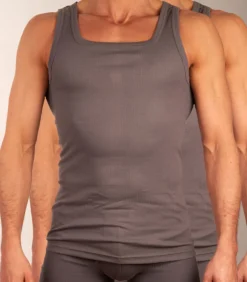 singlet 2 pack new basic cotton 4-1 rib grey