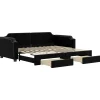 Slaapbank met onderschuifbed en lades 100x200 cm stof zwart