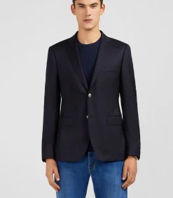 Slanke fit marineblauw 100% wollen blazer