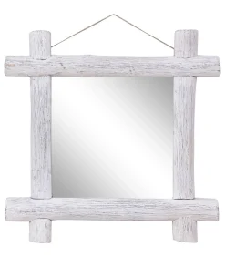 Spiegel houtblokken 70x70 cm massief gerecycled hout