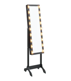 Spiegel vrijstaand met LED's 34x37x146 cm zwart