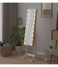 Spiegel vrijstaand met LED's 34x37x146 cm wit