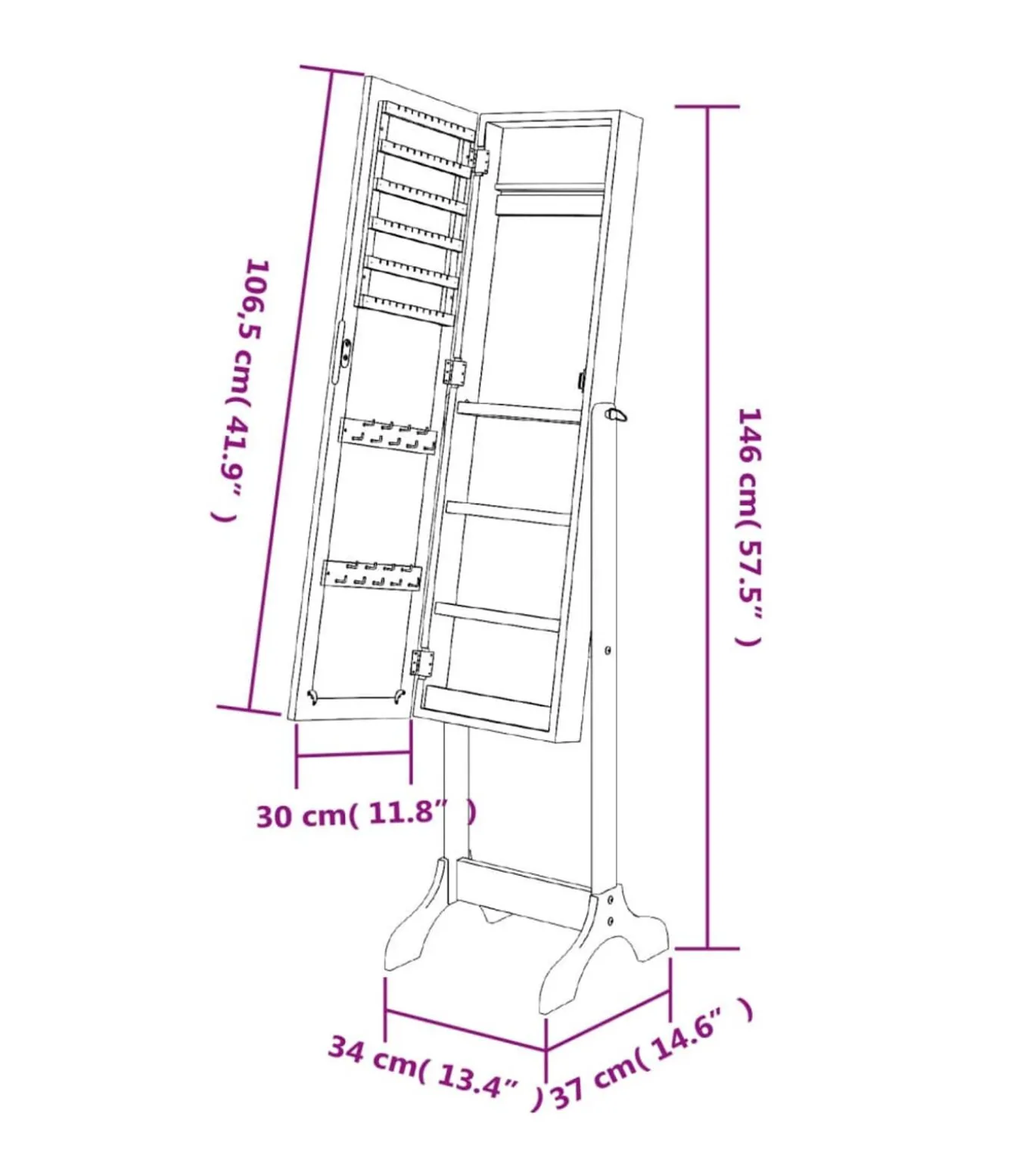 Spiegel vrijstaand 34x37x146 cm zwart