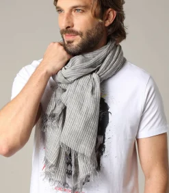 SUBWAY - Lente - zomersjaal van grijs katoen met fijne witte strepen