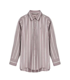 Taupe-roze gestreept hemd met relaxed fit en Rigby Go-logo