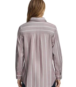 Taupe-roze gestreept hemd met relaxed fit en Rigby Go-logo