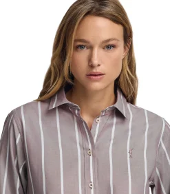 Taupe-roze gestreept hemd met relaxed fit en Rigby Go-logo