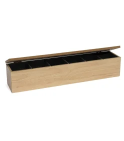 Theedoos - Hout - 6-vaks - met Fluweel - 43 x 9 cm