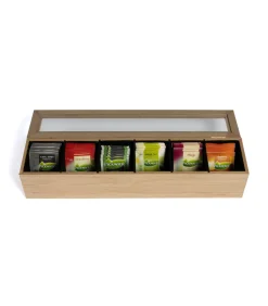 Theedoos - Hout - 6-vaks - met Fluweel - 43 x 9 cm