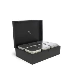 Theedoos Bamboe met 6 blikjes, zwart