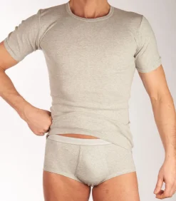 t-shirt ronde hals basic cotton 1-1 rib grey