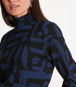 T-shirt zwart en blauw in jacquard met print en lange mouwen