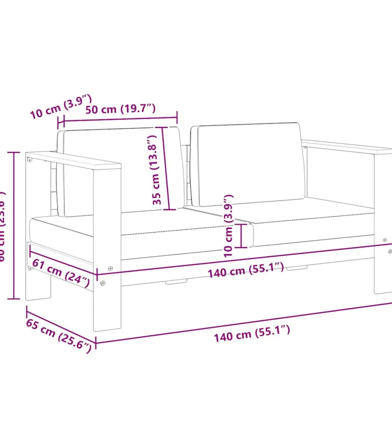 Tuinbank met kussens 140 cm massief acaciahout grijs
