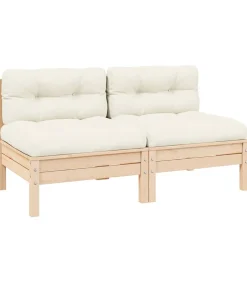 Tuinbank 2-zits met crèmekleurige kussens massief grenenhout