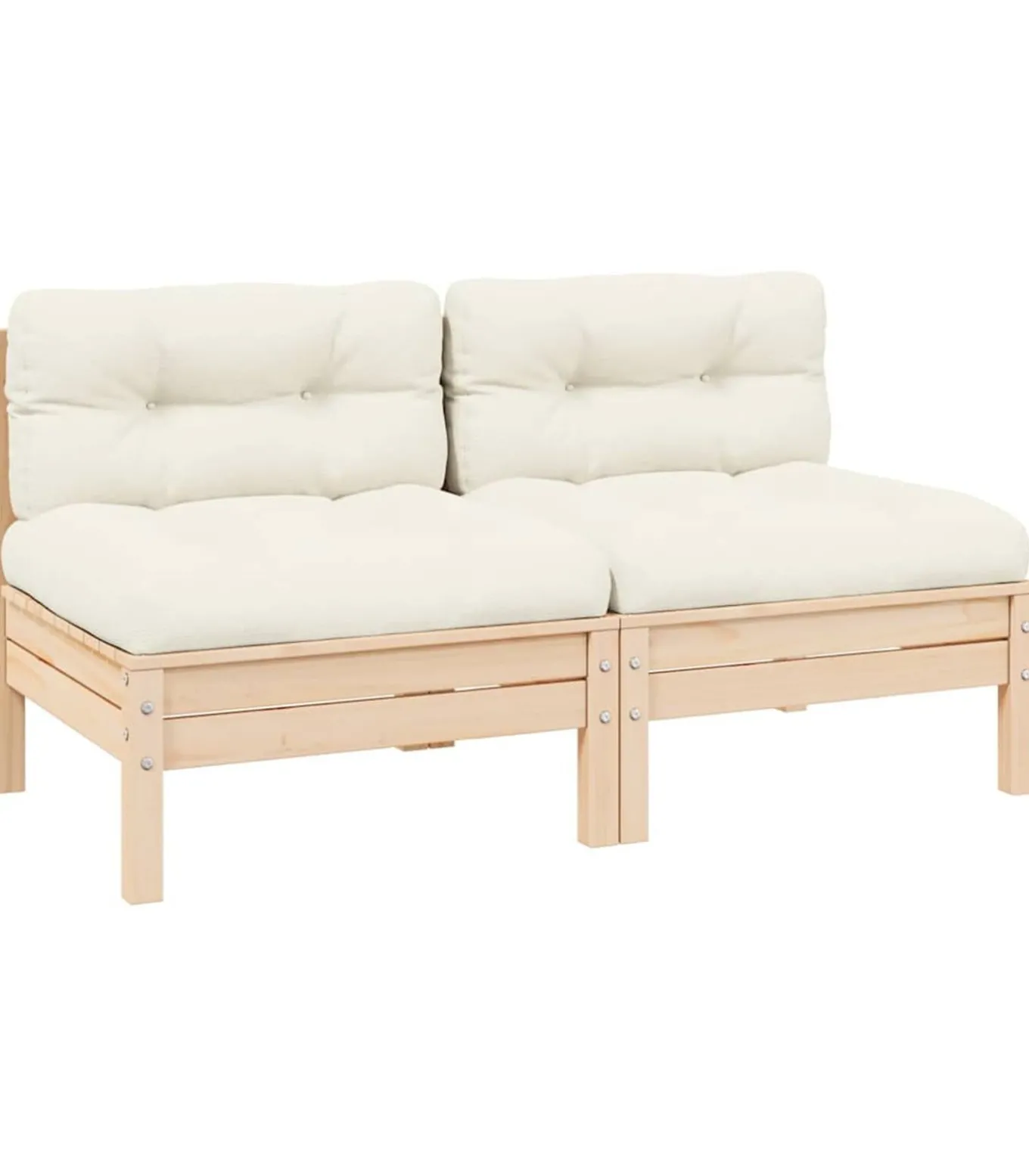 Tuinbank 2-zits met crèmekleurige kussens massief grenenhout