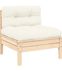 Tuinbank 2-zits met crèmekleurige kussens massief grenenhout