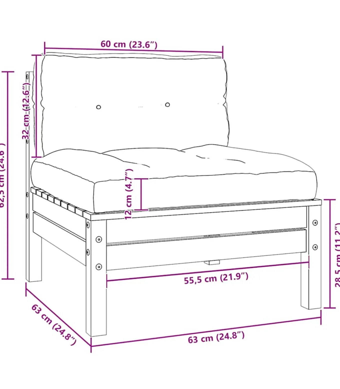 Tuinbank 2-zits met crèmekleurige kussens massief grenenhout