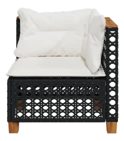 Tuinhoekbank met kussens poly rattan zwart