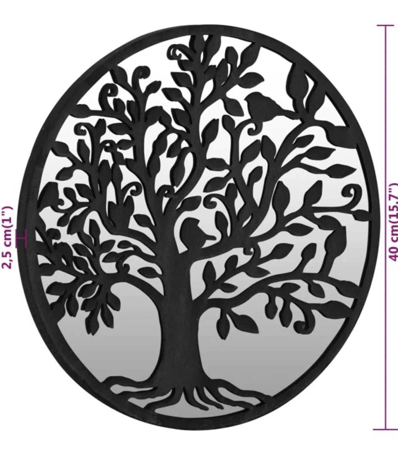 Tuinspiegel rond 40x2,5 cm ijzer zwart