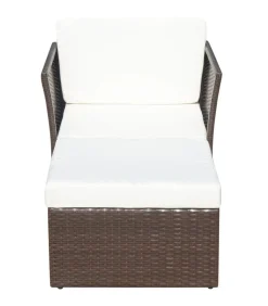 Tuinstoel met voetenbank poly rattan bruin