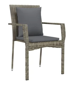 Tuinstoelen 2 st met kussens poly rattan grijs