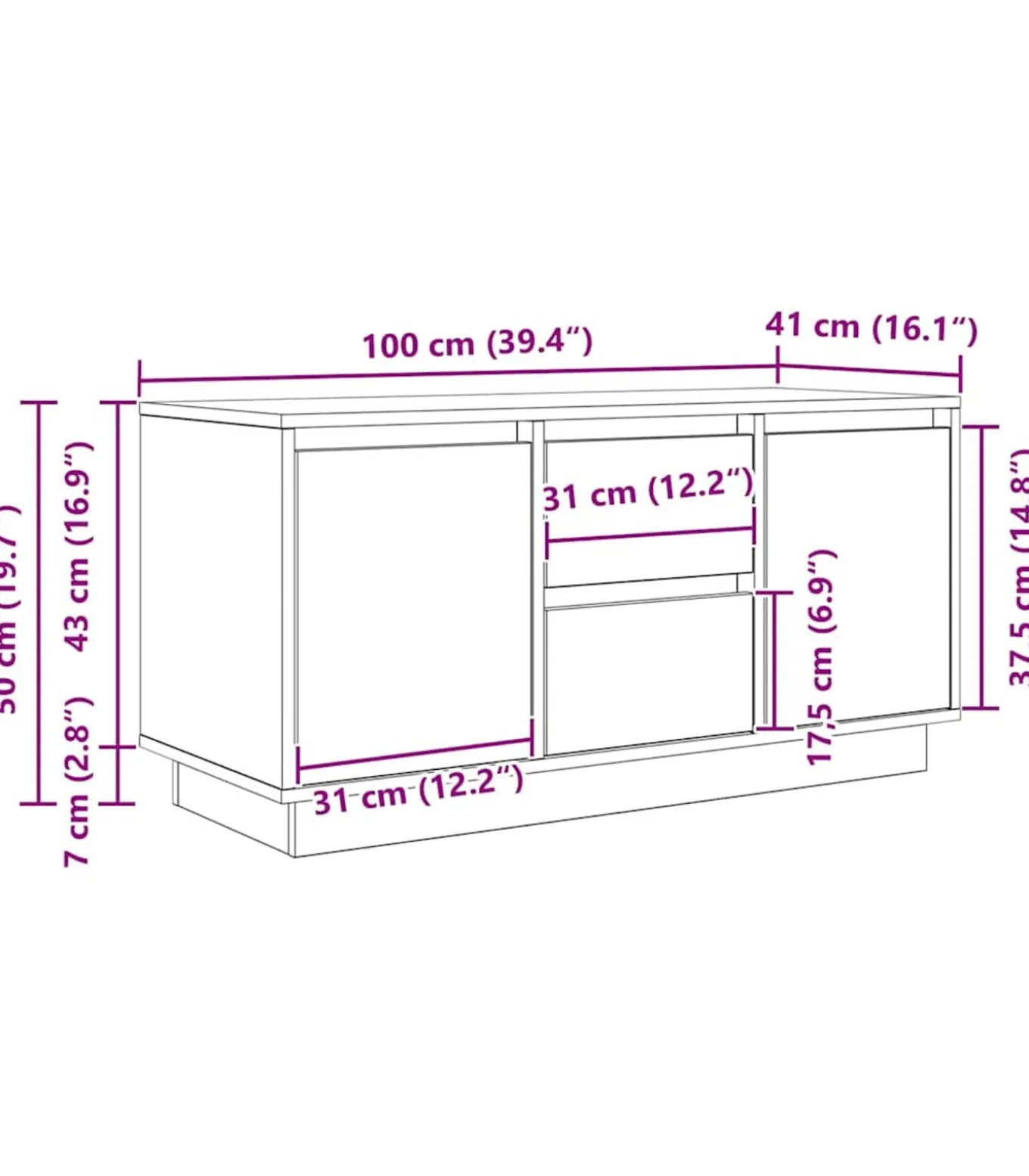 Tv-meubel met LED-verlichting 100x41x50 cm sonoma eikenkleurig