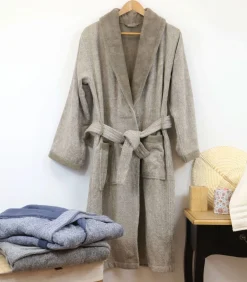 Tweekleurige katoenen badjas voor heren, antracietgrijs xl