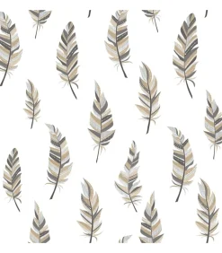 Urban Friends & Coffee Behang veren wit en zilverkleurig