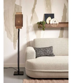 Vloerlamp Bhutan - Zwart/Bamboe - 20x20x145cm