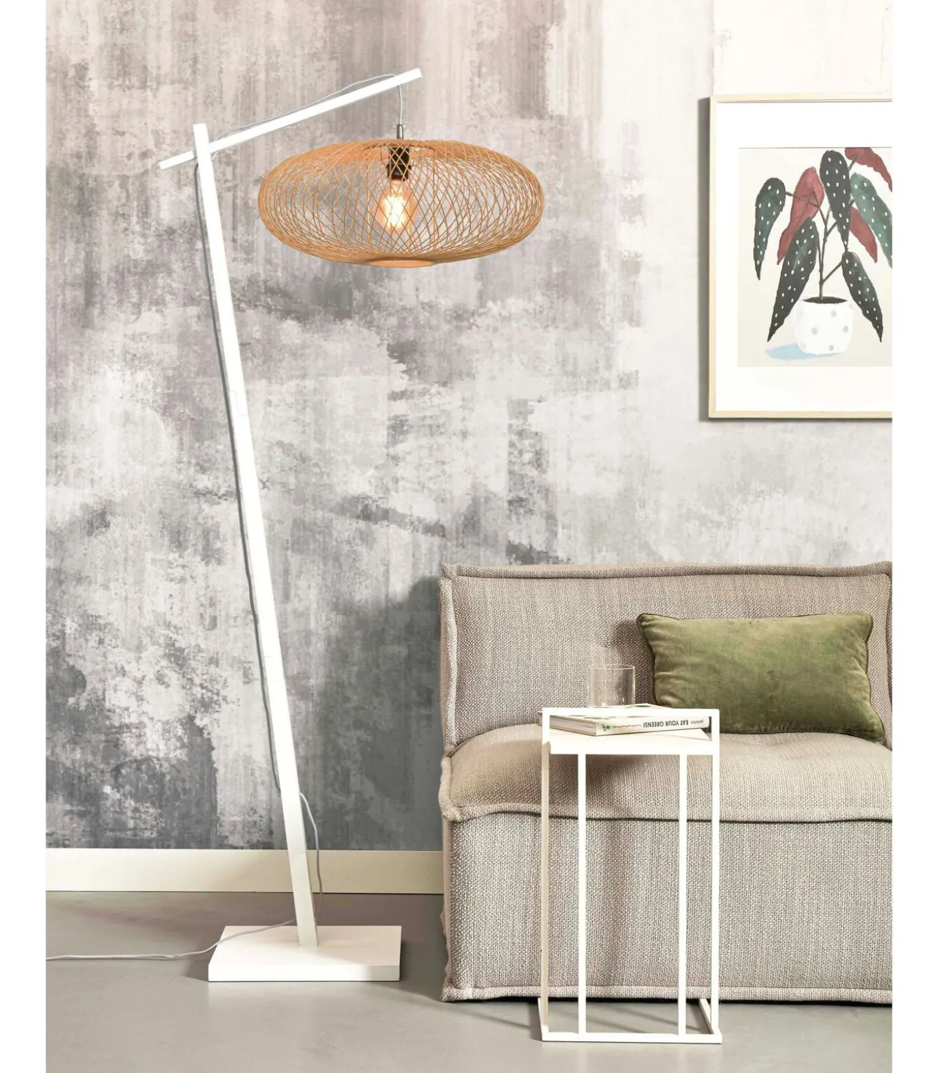 Vloerlamp Cango - Bamboe Wit/Naturel - 36x60x176cm