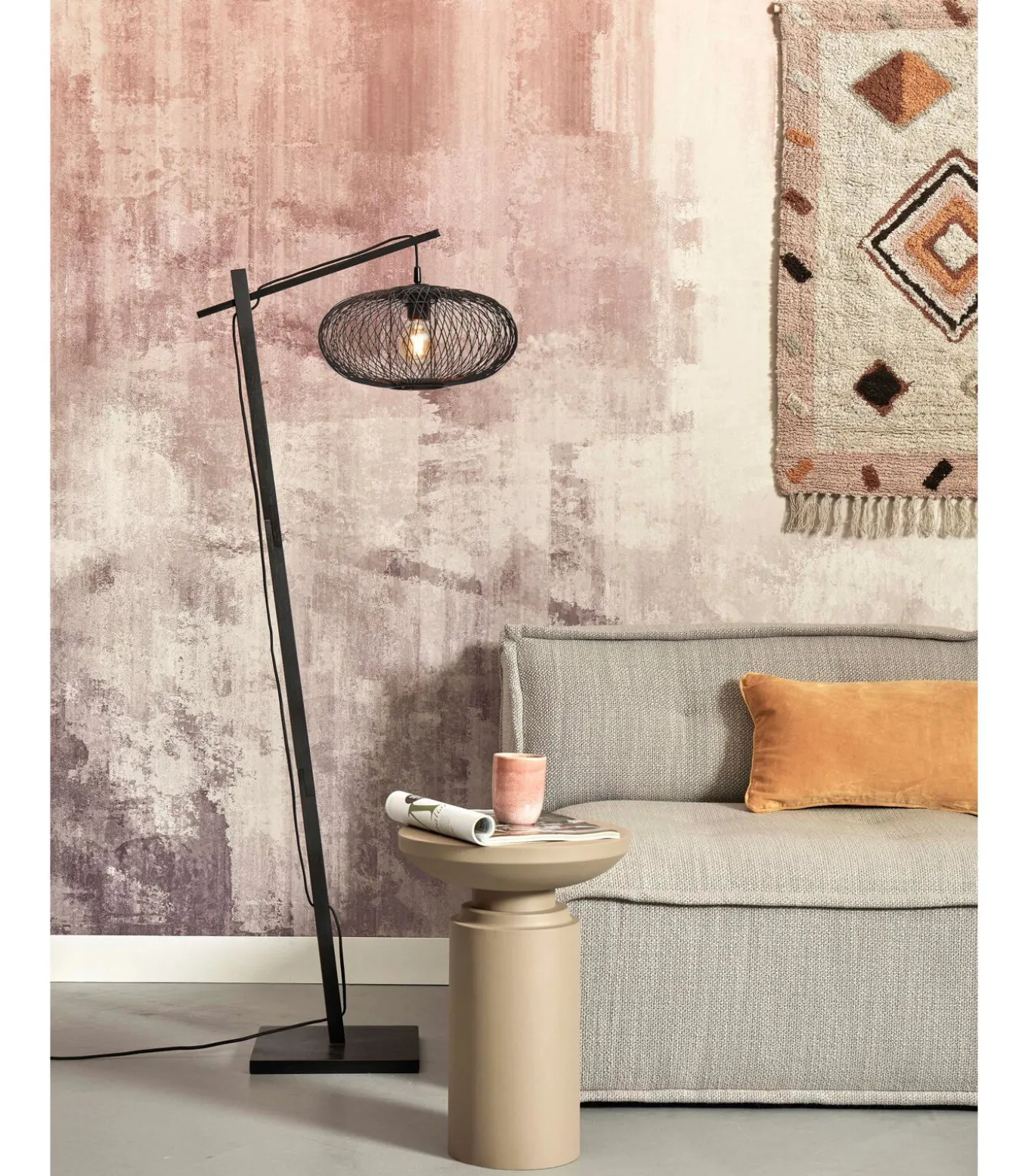 Vloerlamp Cango - Bamboe Zwart/Zwart - 62x40x150cm