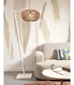 Vloerlamp Madeira - Bamboe Wit/Rotan - 74x48x176cm